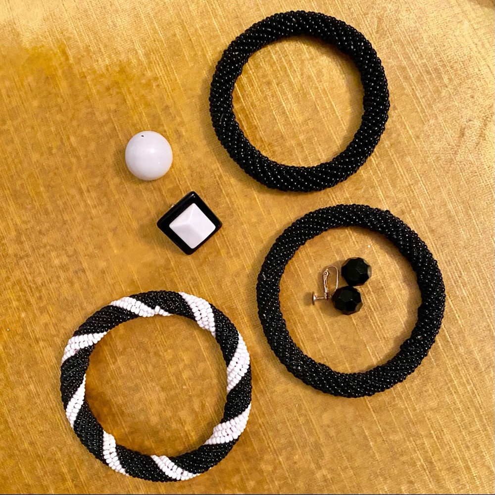 Vintage 6-pc Black & White Earrings Bracelets